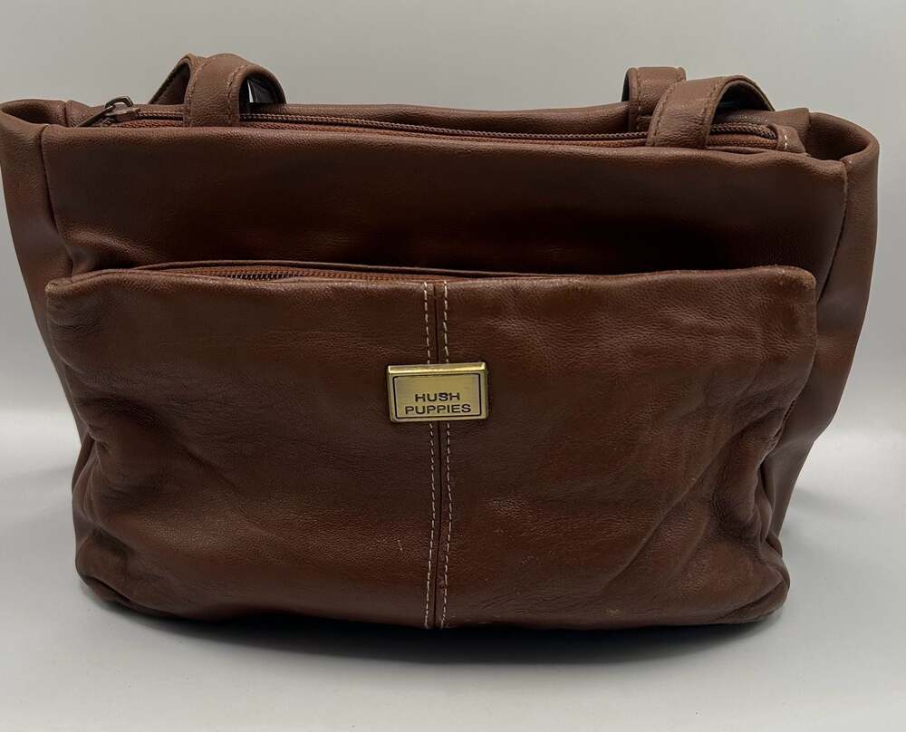 Hush Puppies Vintage Brown Genuine Leather Multi-Pocket Shoulder Bag